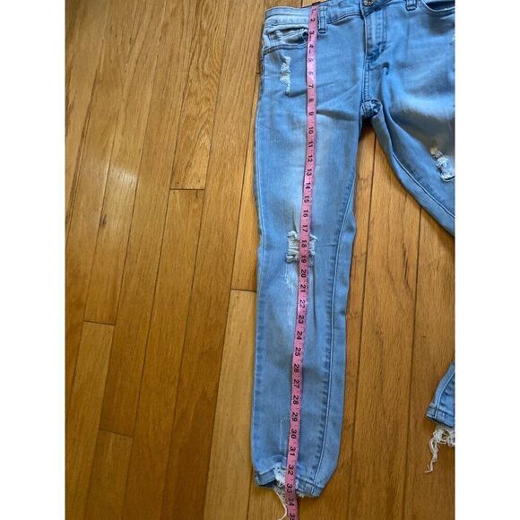 Gogo Star Women's/Juniors light wash cotton distressed skinny Ankle Jeans size 7 - Picture 9 of 9